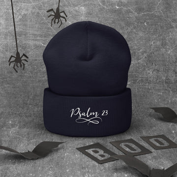 Psalm 23 Embroidered White Cuffed Beanie - Encore2woNavy
