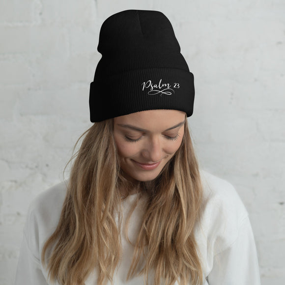 Psalm 23 Embroidered White Cuffed Beanie - Encore2woSpruce