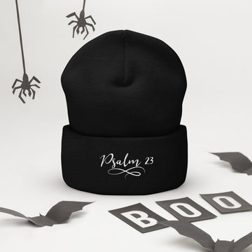 Psalm 23 Embroidered White Cuffed Beanie - Encore2woBlack