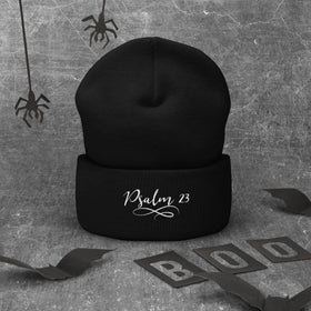 Psalm 23 Embroidered White Cuffed Beanie - Encore2woBlack