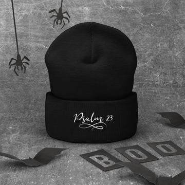 Psalm 23 Embroidered White Cuffed Beanie - Encore2woBlack