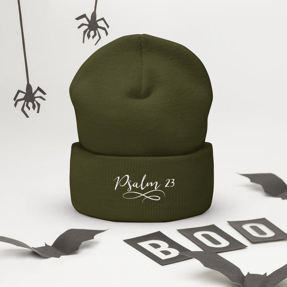Psalm 23 Embroidered White Cuffed Beanie - Encore2woOlive