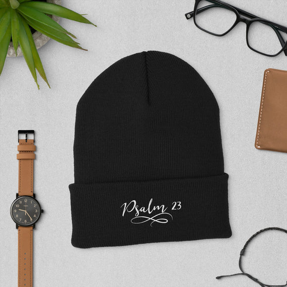Psalm 23 Embroidered White Cuffed Beanie - Encore2woSpruce