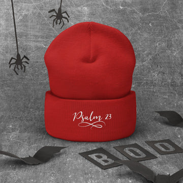 Psalm 23 Embroidered White Cuffed Beanie - Encore2woRed