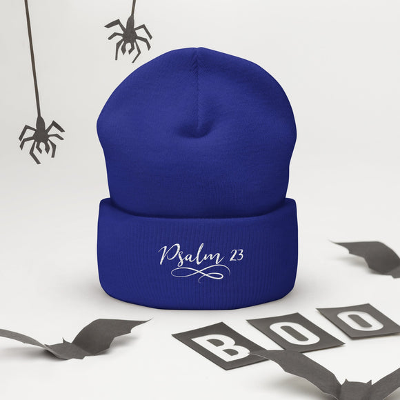 Psalm 23 Embroidered White Cuffed Beanie - Encore2woRoyal