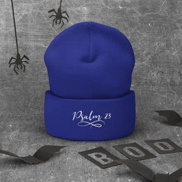 Psalm 23 Embroidered White Cuffed Beanie - Encore2woRoyal