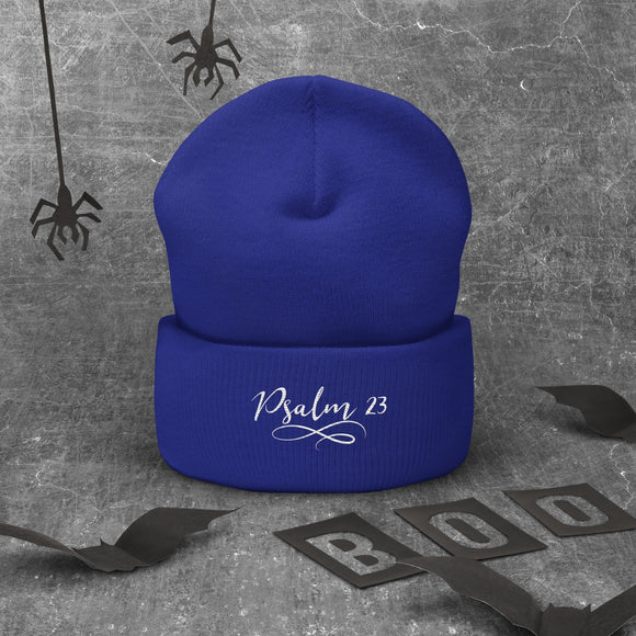 Psalm 23 Embroidered White Cuffed Beanie - Encore2woRoyal