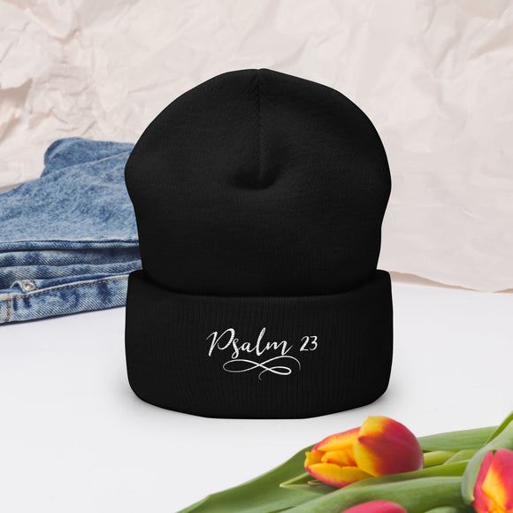 Psalm 23 Embroidered White Cuffed Beanie - Encore2woSpruce