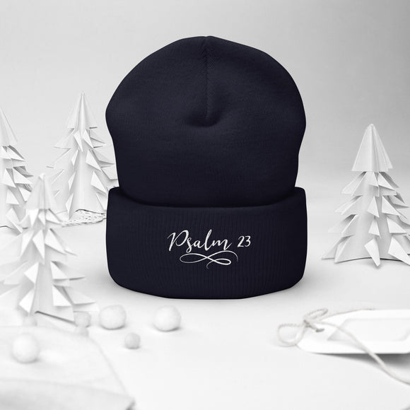 Psalm 23 Embroidered White Cuffed Beanie - Encore2woSpruce