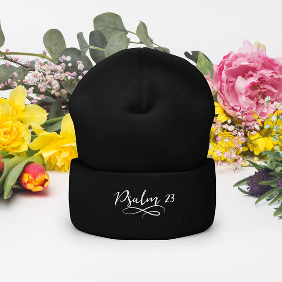 Psalm 23 Embroidered White Cuffed Beanie - Encore2woSpruce