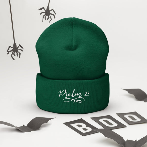 Psalm 23 Embroidered White Cuffed Beanie - Encore2woSpruce