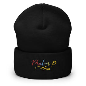 Psalm 23 Gradient Embroidered Cuffed Beanie Christian Winter Hat - Encore2woBlack