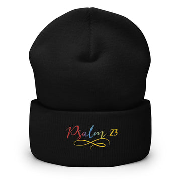 Psalm 23 Gradient Embroidered Cuffed Beanie Christian Winter Hat - Encore2woBlack