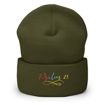 Psalm 23 Gradient Embroidered Cuffed Beanie Christian Winter Hat - Encore2woOlive
