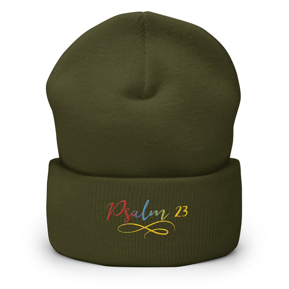 Psalm 23 Gradient Embroidered Cuffed Beanie Christian Winter Hat - Encore2woOlive