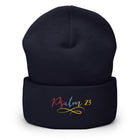 Psalm 23 Gradient Embroidered Cuffed Beanie Christian Winter Hat - Encore2woNavy