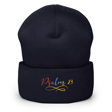 Psalm 23 Gradient Embroidered Cuffed Beanie Christian Winter Hat - Encore2woNavy
