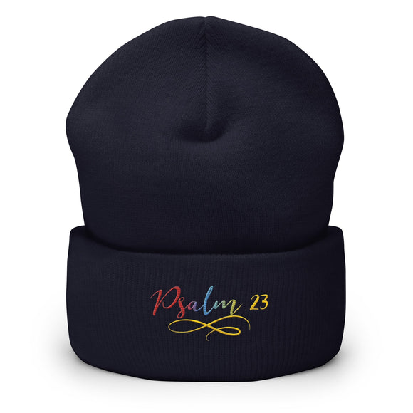 Psalm 23 Gradient Embroidered Cuffed Beanie Christian Winter Hat - Encore2woNavy