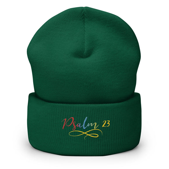 Psalm 23 Gradient Embroidered Cuffed Beanie Christian Winter Hat - Encore2woSpruce