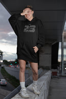 Psalm 23 Hoodie Dress - Inspirational Black Hoodie Dress with 23rd Psalm Text Design in White Lettering - Encore2woBlackXS