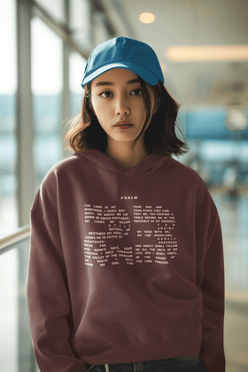 Psalm 23 Hoodie - The Number 23 with Verse of Psalm 23 Text in White Letters - Encore2woPurpleS