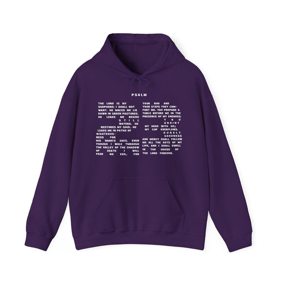 Psalm 23 Hoodie - The Number 23 with Verse of Psalm 23 Text in White Letters - Encore2woPurpleS