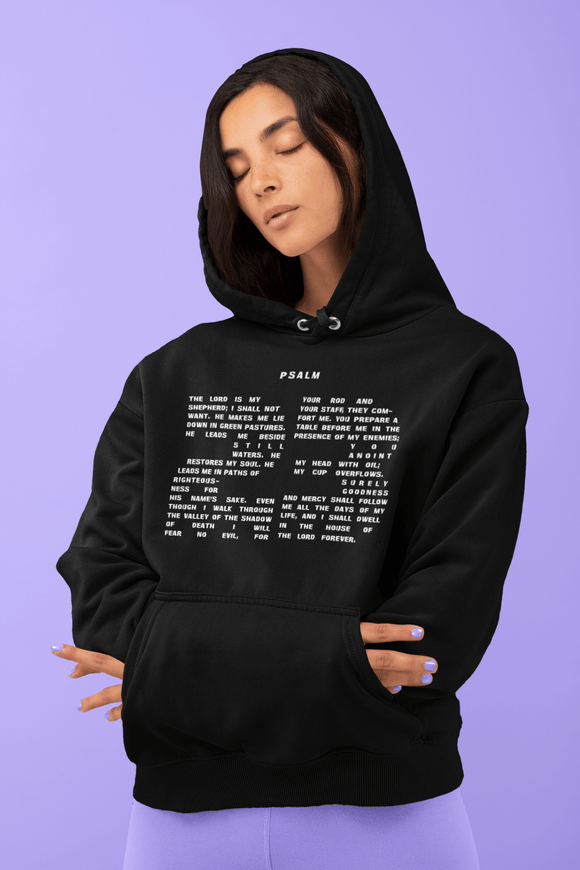 Psalm 23 Hoodie - The Number 23 with Verse of Psalm 23 Text in White Letters - Encore2woMaroonS