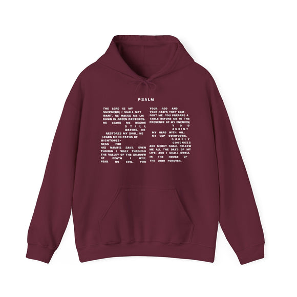 Psalm 23 Hoodie - The Number 23 with Verse of Psalm 23 Text in White Letters - Encore2woMaroonS