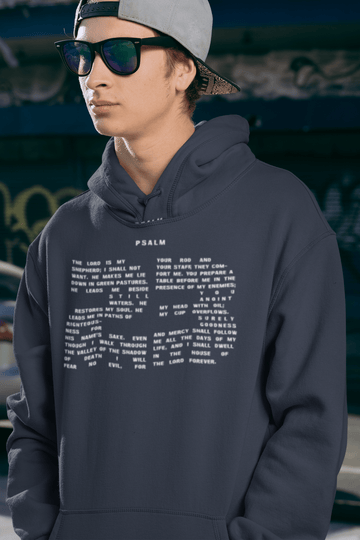 Psalm 23 Hoodie - The Number 23 with Verse of Psalm 23 Text in White Letters - Encore2woPurpleS