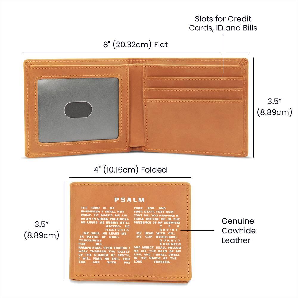 Psalm 23 Logo Leather Wallet | Men's Genuine Cowhide | Stylish Accessory - Encore2wo