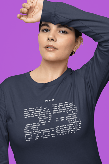 Psalm 23 Long Sleeve Christian Tee Faith Inspired Scripture Shirt - Encore2woSBlack