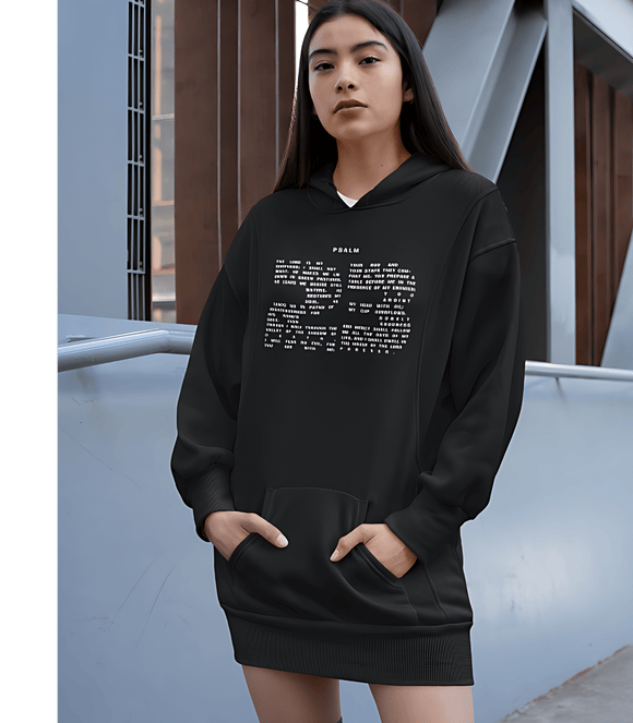 Psalm 23 Premium Hoodie Dress with 23rd Psalm Text - Encore2woBlackXS