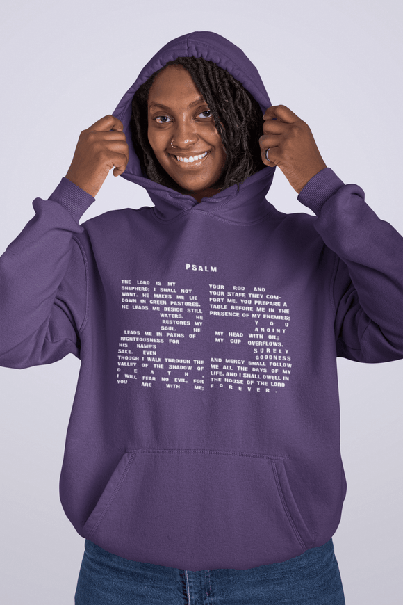 Psalm 23 Scripture Hoodie Christian Sweatshirt with Number 23 Design - Encore2woPurpleS