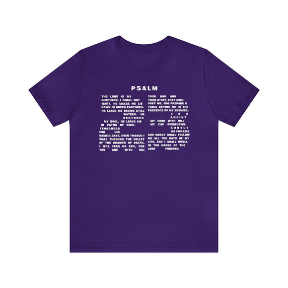 Psalm 23 T-Shirt - Inspirational Christian Apparel with 23rd Psalm Text Design in White Lettering - Encore2woTeam PurpleS