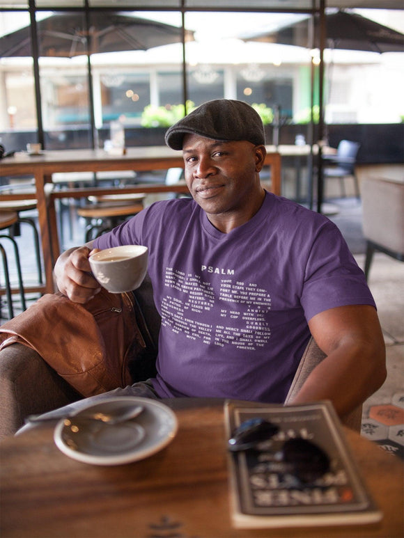 Psalm 23 T-Shirt - Inspirational Christian Apparel with 23rd Psalm Text Design in White Lettering - Encore2woTrue RoyalS