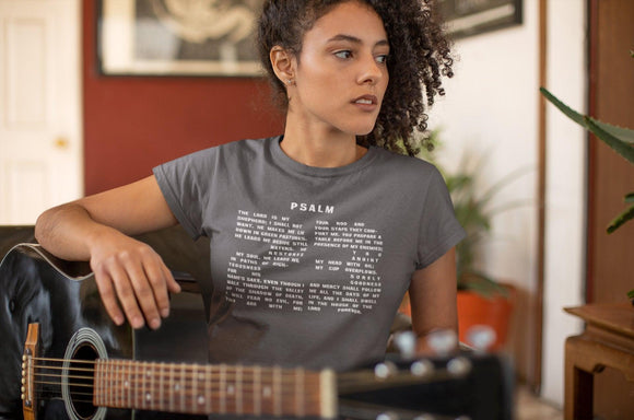 Psalm 23 T-Shirt - Inspirational Christian Apparel with 23rd Psalm Text Design in White Lettering - Encore2woTrue RoyalS