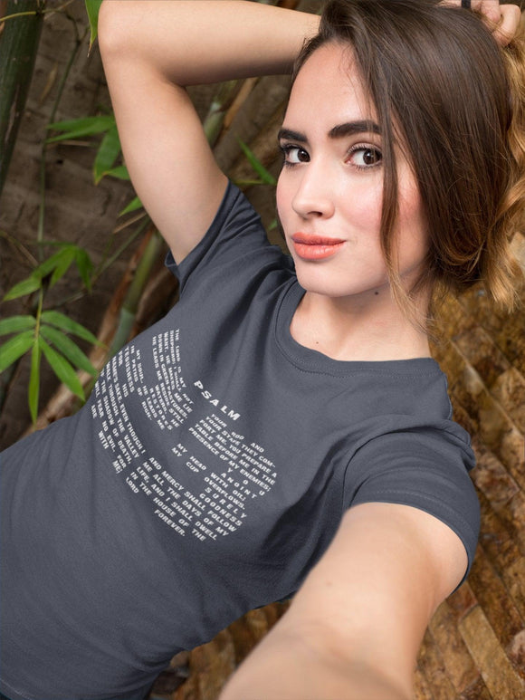 Psalm 23 T-Shirt - Inspirational Christian Apparel with 23rd Psalm Text Design in White Lettering - Encore2woTrue RoyalS