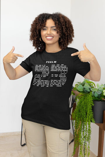 Psalm 23 T-Shirt - Inspirational Christian Apparel with 23rd Psalm Text Design in White Lettering - Encore2woArmyS