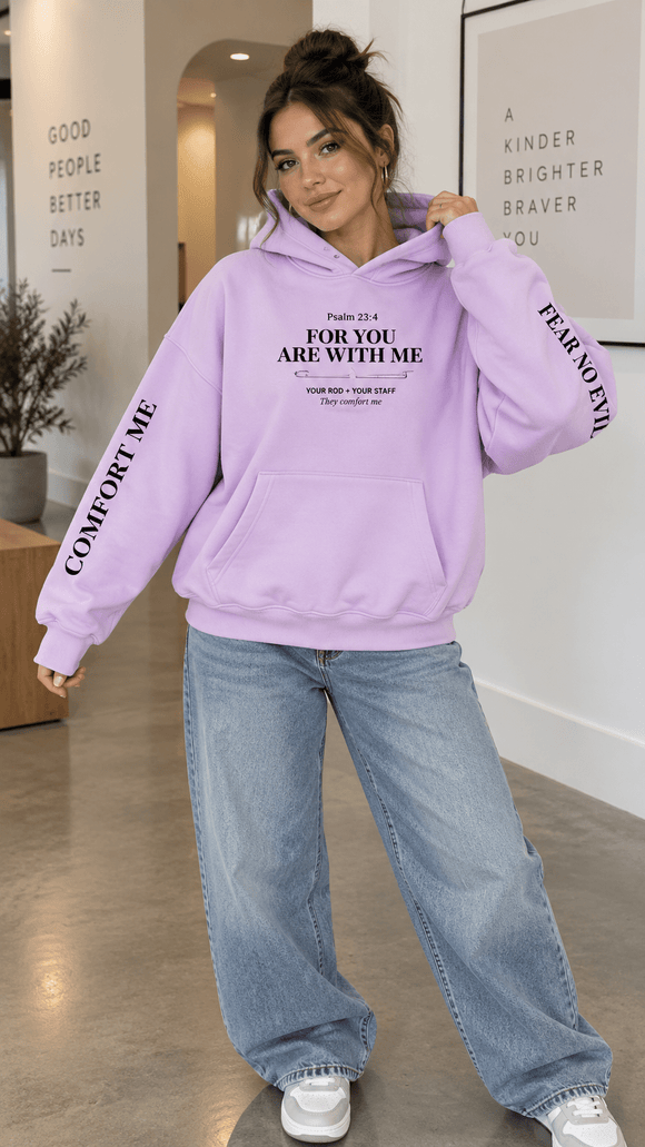 Psalm 23:4 For You Are With Me Christian Oversized Fleece Hoodie - Encore2woFlower GrayS