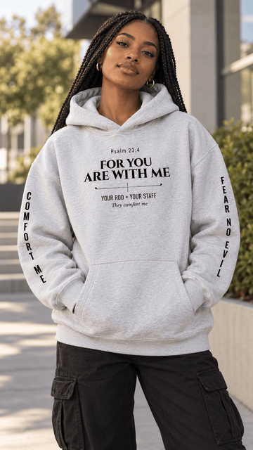 Psalm 23:4 For You Are With Me Christian Oversized Fleece Hoodie - Encore2woFlower GrayS