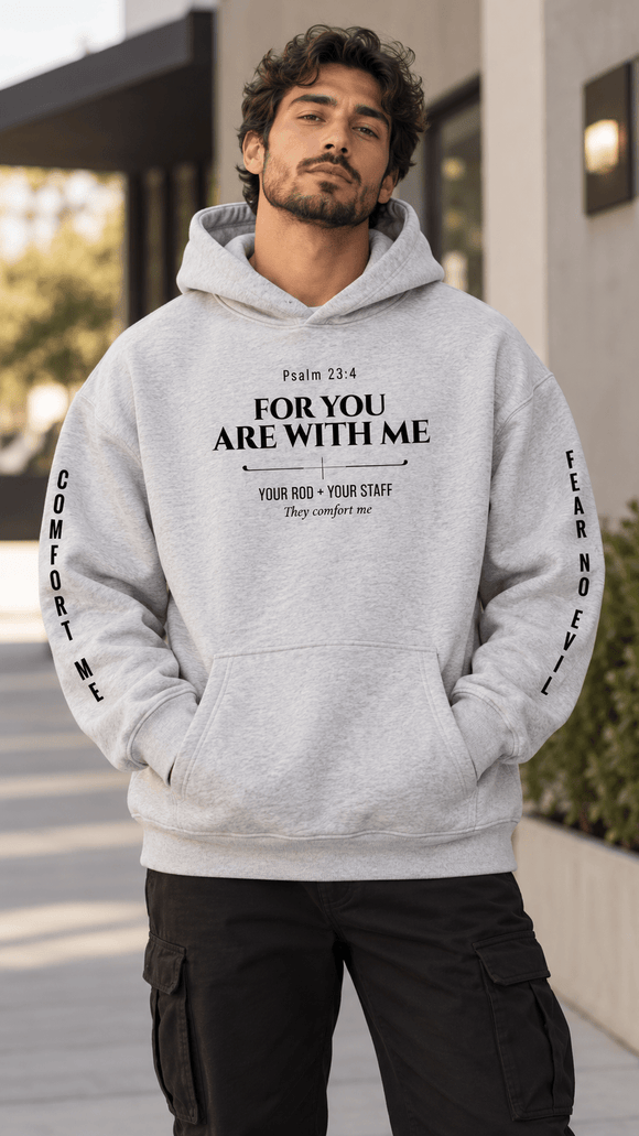 Psalm 23:4 For You Are With Me Christian Oversized Fleece Hoodie - Encore2woFlower GrayS