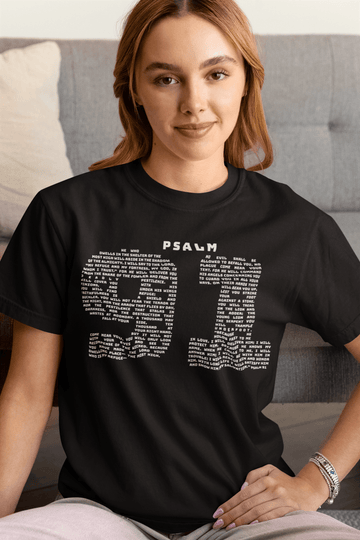 Psalm 91 Full Chapter Scripture Graphic Tee Faith Inspired Shirt - Encore2woBlackS