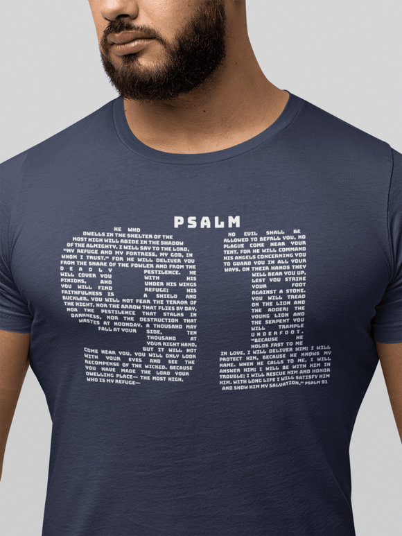 Psalm 91 Full Chapter Scripture Graphic Tee Faith Inspired Shirt - Encore2woNavyS