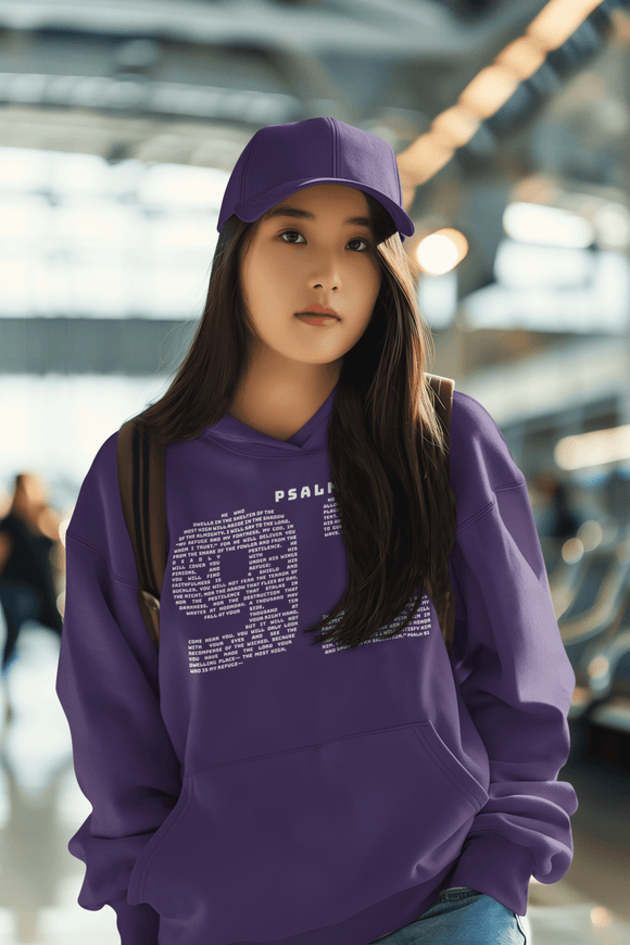 Psalm 91 Scripture Hoodie My Refuge and Fortress Faith Sweatshirt - Encore2woPurpleS