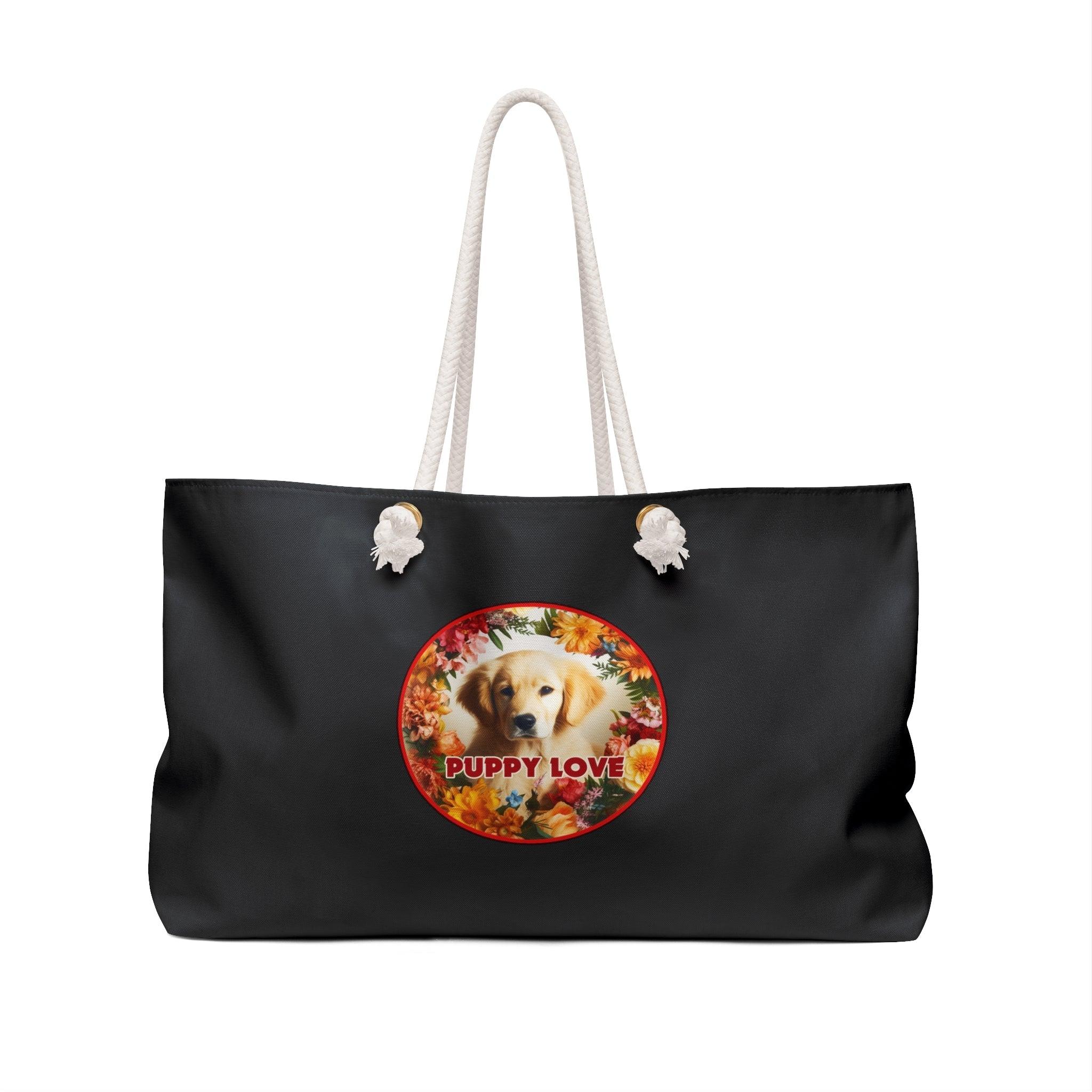 Puppy Love Weekender Bag with Golden Retriever Pup in Blooming Garden - Encore2wo24" × 13"