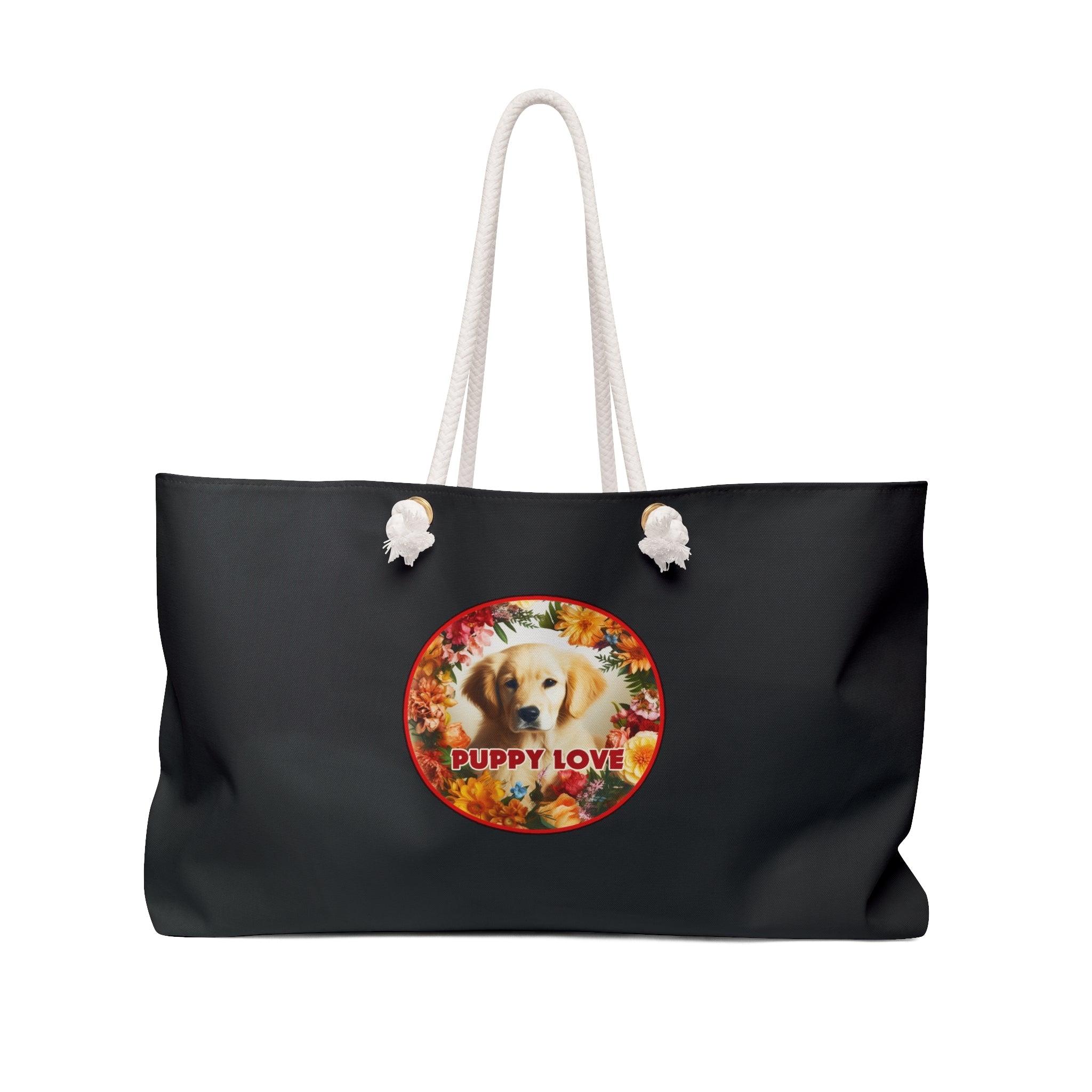 Puppy Love Weekender Bag with Golden Retriever Pup in Blooming Garden - Encore2wo24" × 13"