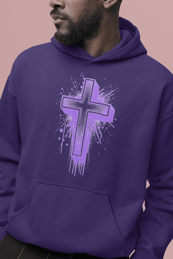 Purple Cross Hoodie Bold Christian Faith Sweatshirt - Encore2woNavyS