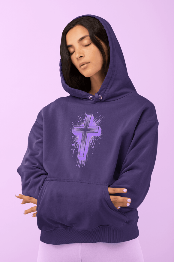 Purple Cross Hoodie Bold Christian Faith Sweatshirt - Encore2woPurpleS