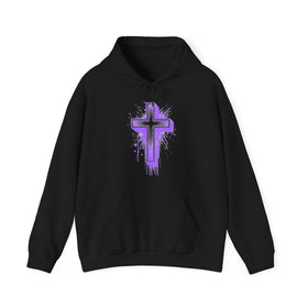 Purple Cross Hoodie Bold Christian Faith Sweatshirt - Encore2woBlackS