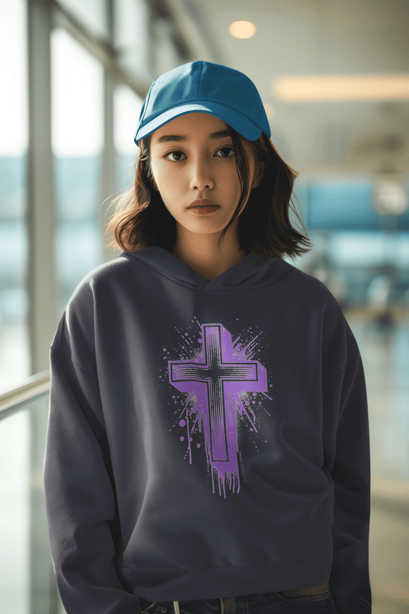 Purple Cross Hoodie Bold Christian Faith Sweatshirt - Encore2woPurpleS